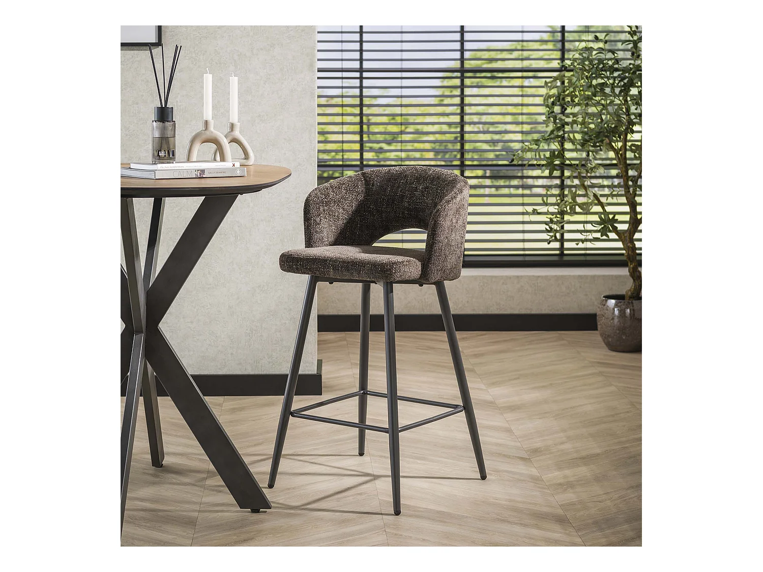 Tabouret de bar Boucle Salon - Tissee Cargo Marron - Lot de 2