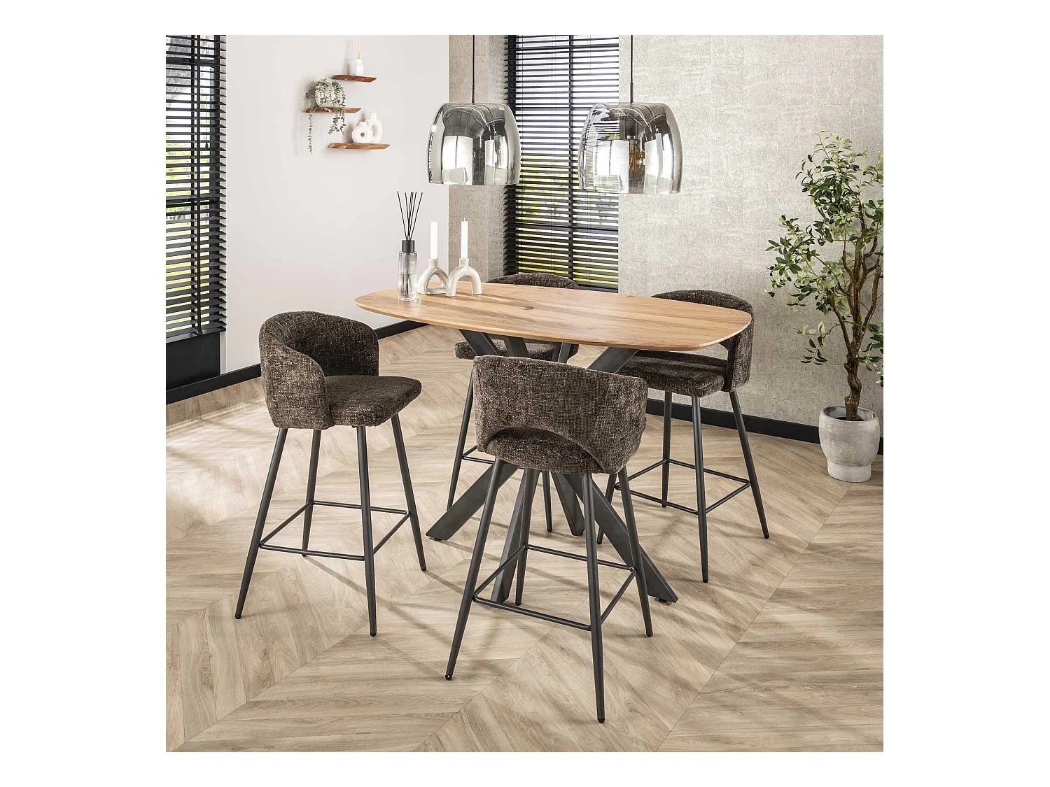 Tabouret de bar Boucle Salon - Tissee Cargo Marron - Lot de 2