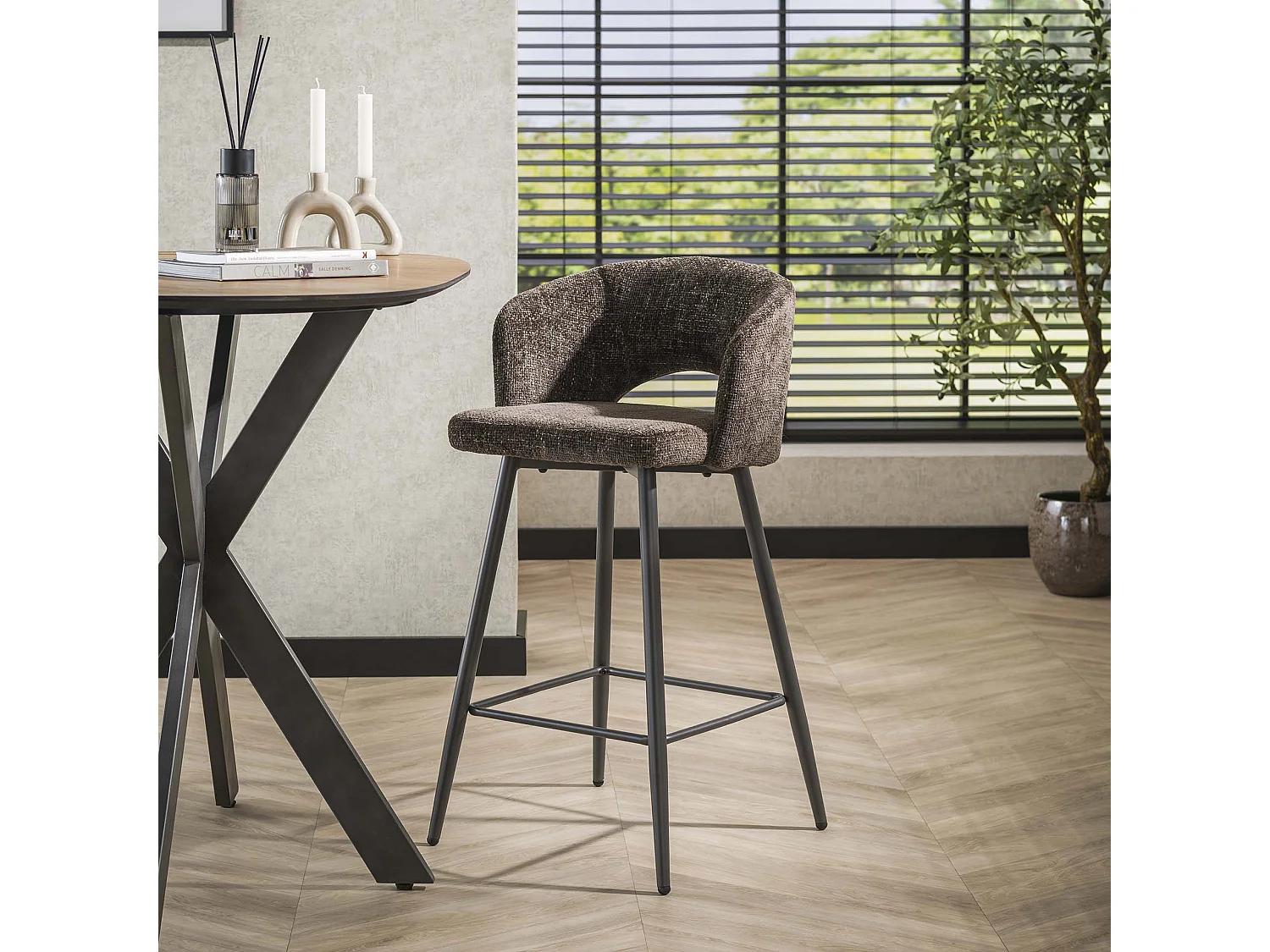 Tabouret de bar Boucle Salon - Tissee Cargo Marron - Lot de 2