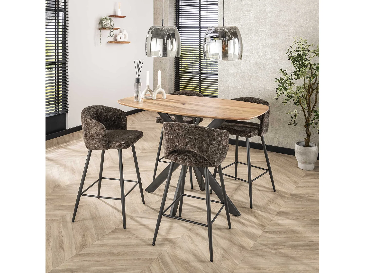 Tabouret de bar Boucle Salon - Tissee Cargo Marron - Lot de 2