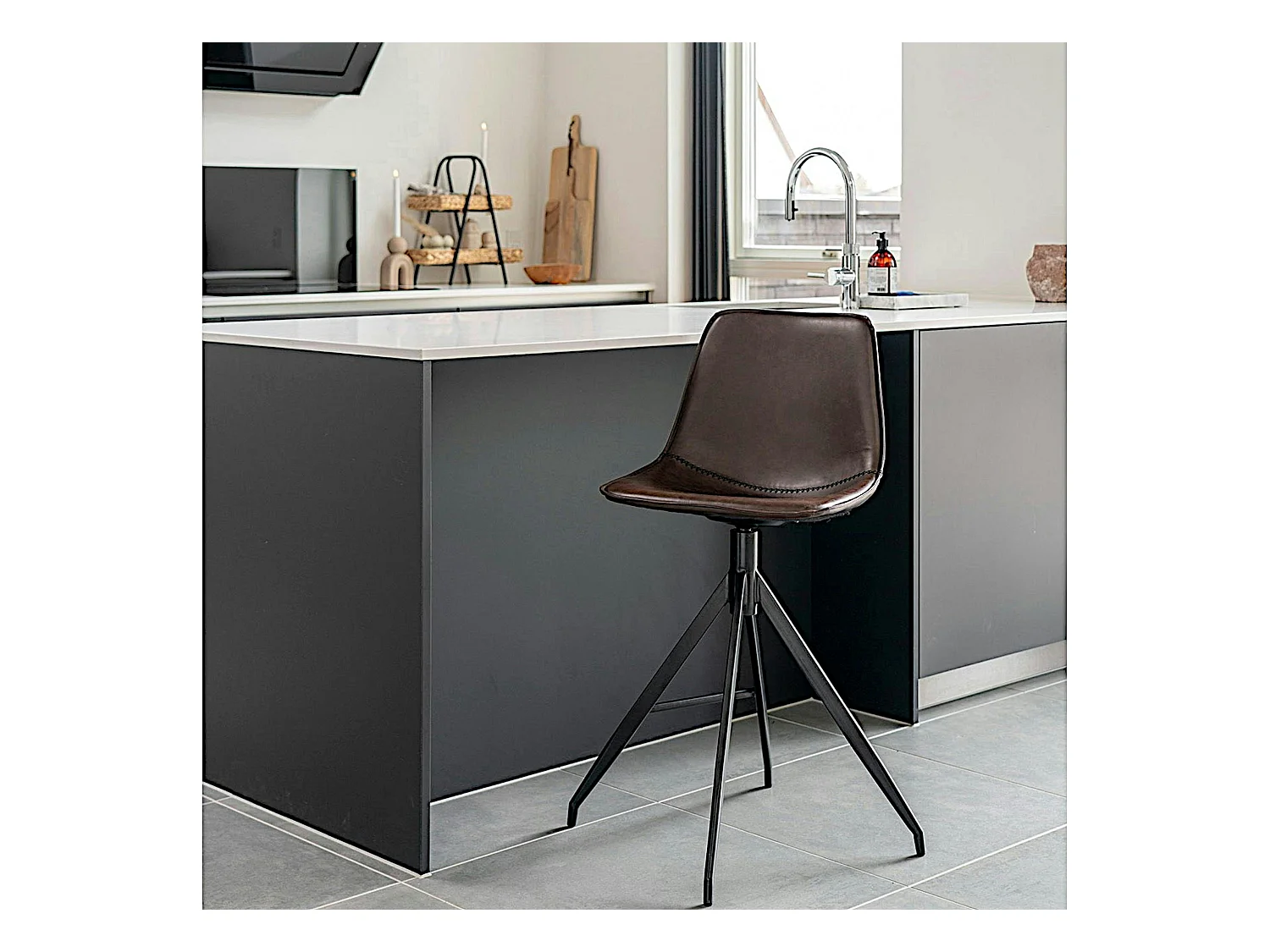 Tabouret de bar marron avec couture (lot de 2) AMSTERDAM