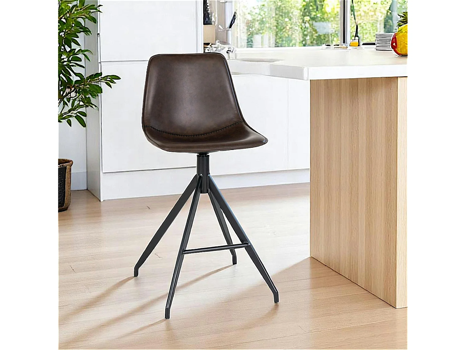 Tabouret de bar marron avec couture (lot de 2) AMSTERDAM