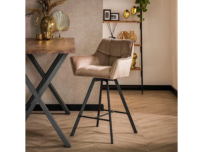 Barstoel Raster Velours Champagne - Draaibaar - 2 Stuks