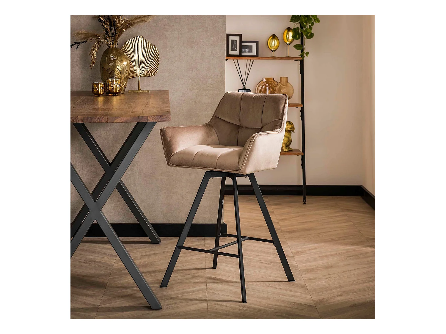 Tabouret de bar pivotant en velours champagne - 2 pièces