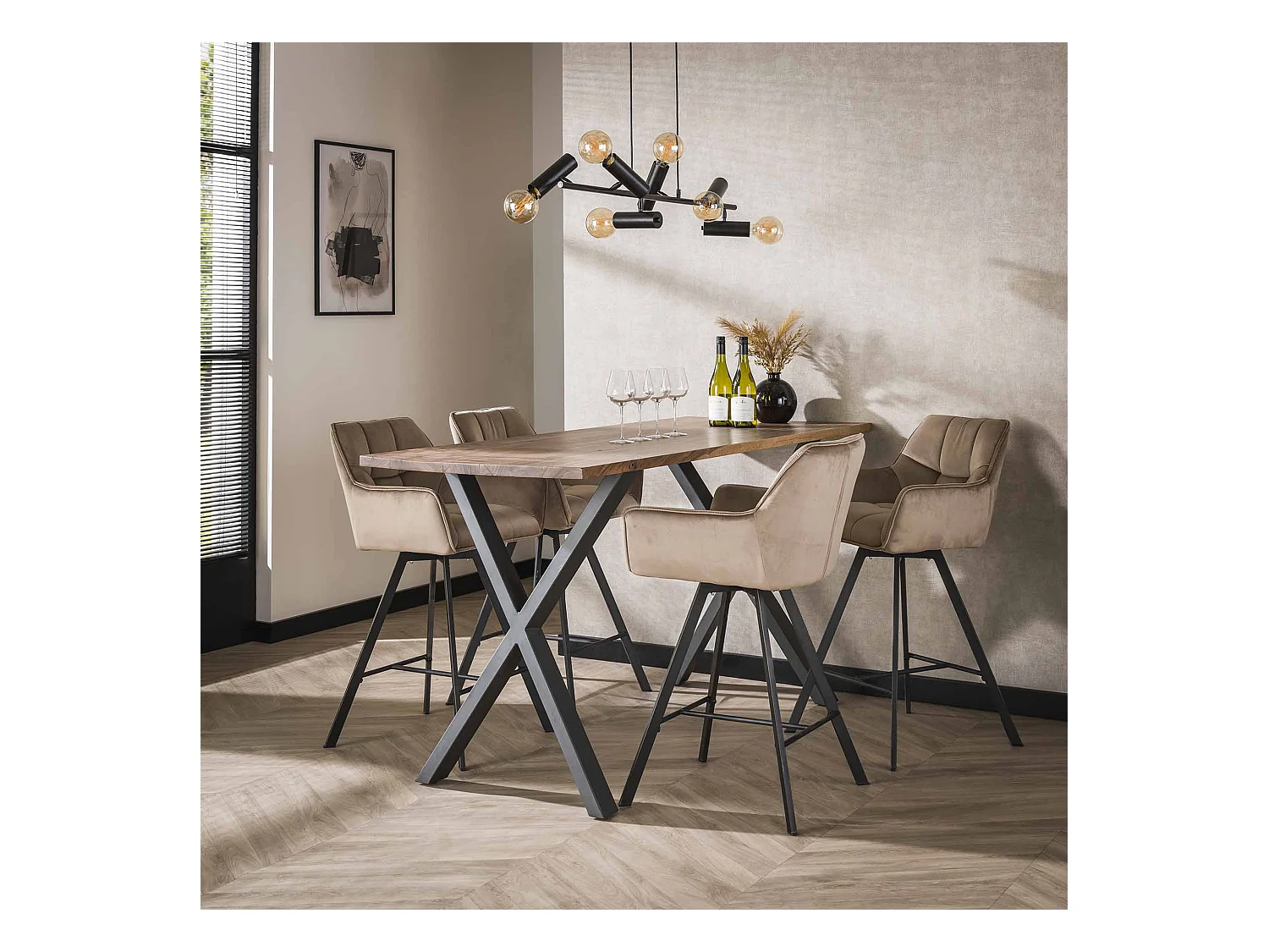 Tabouret de bar pivotant en velours champagne - 2 pièces