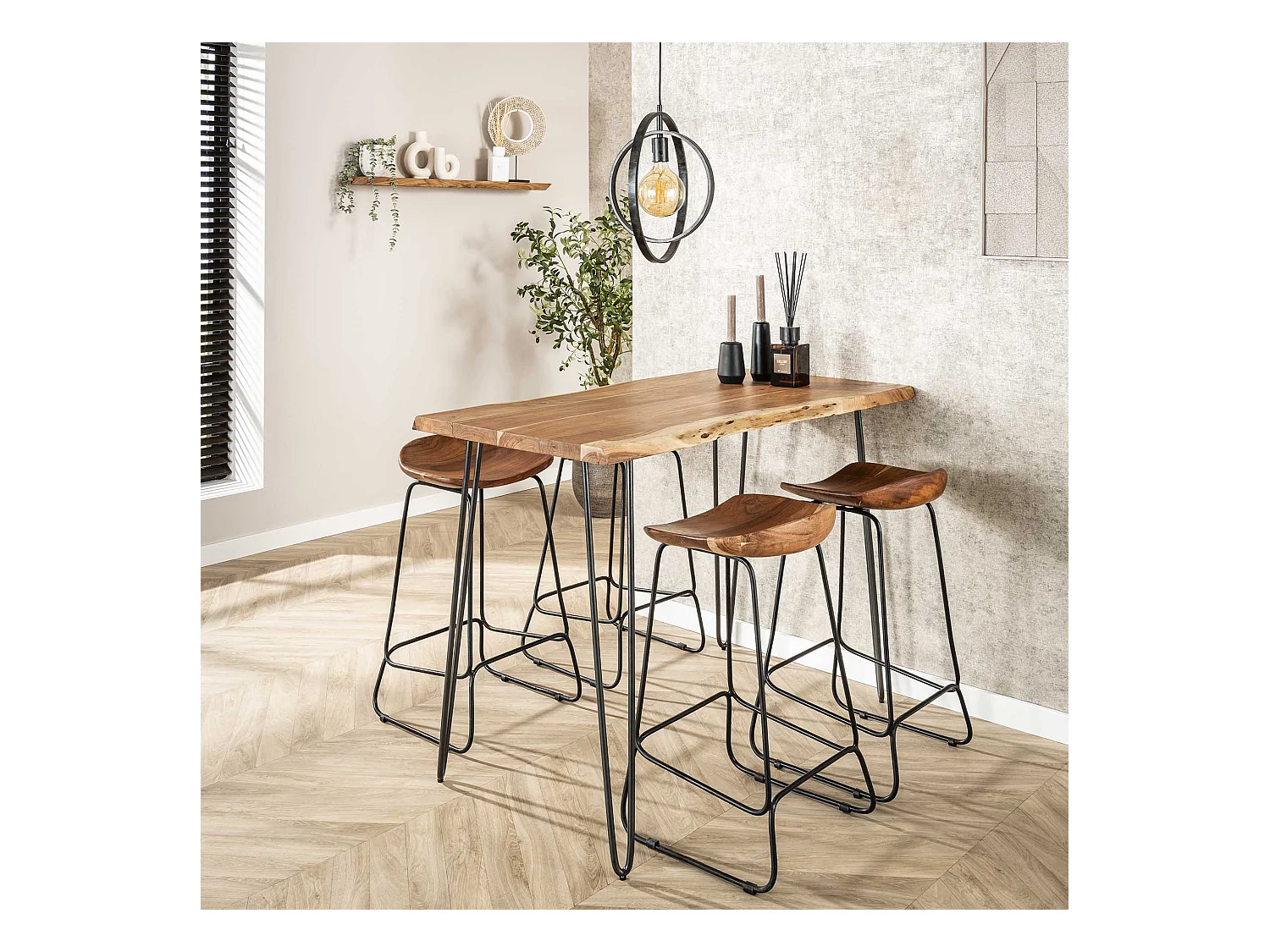 Tabouret de bar en bois - Ergo - 4 pièces - Marron