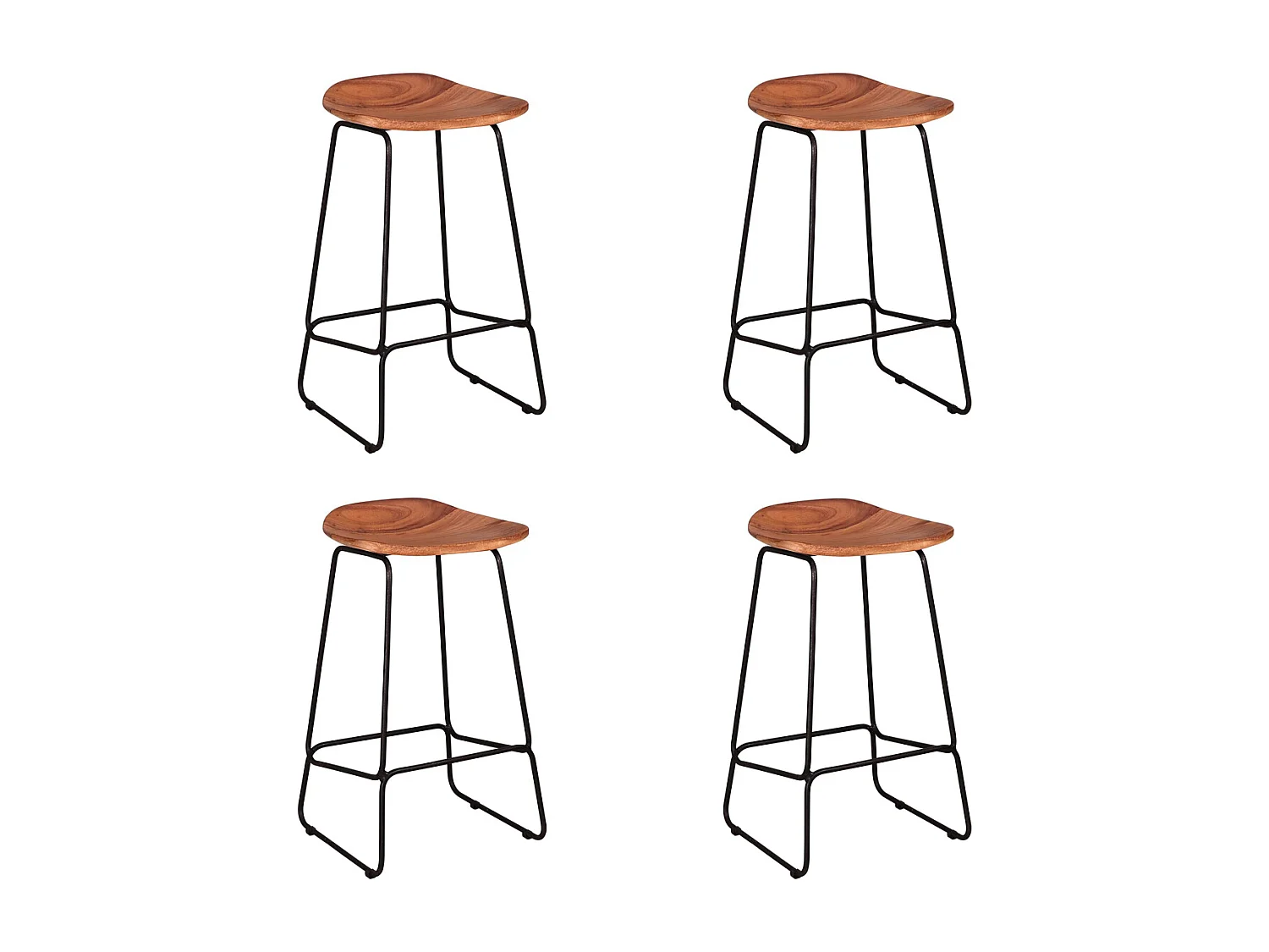 Tabouret de bar en bois - Ergo - 4 pièces - Marron