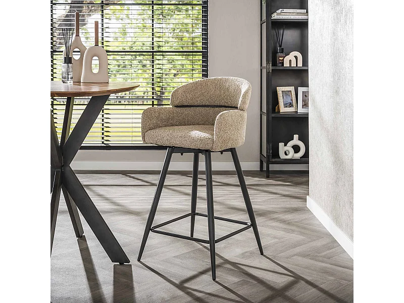 Tabouret de bar pivotant Boucle, dossier rond, 2 pièces - Boucle couleur sable