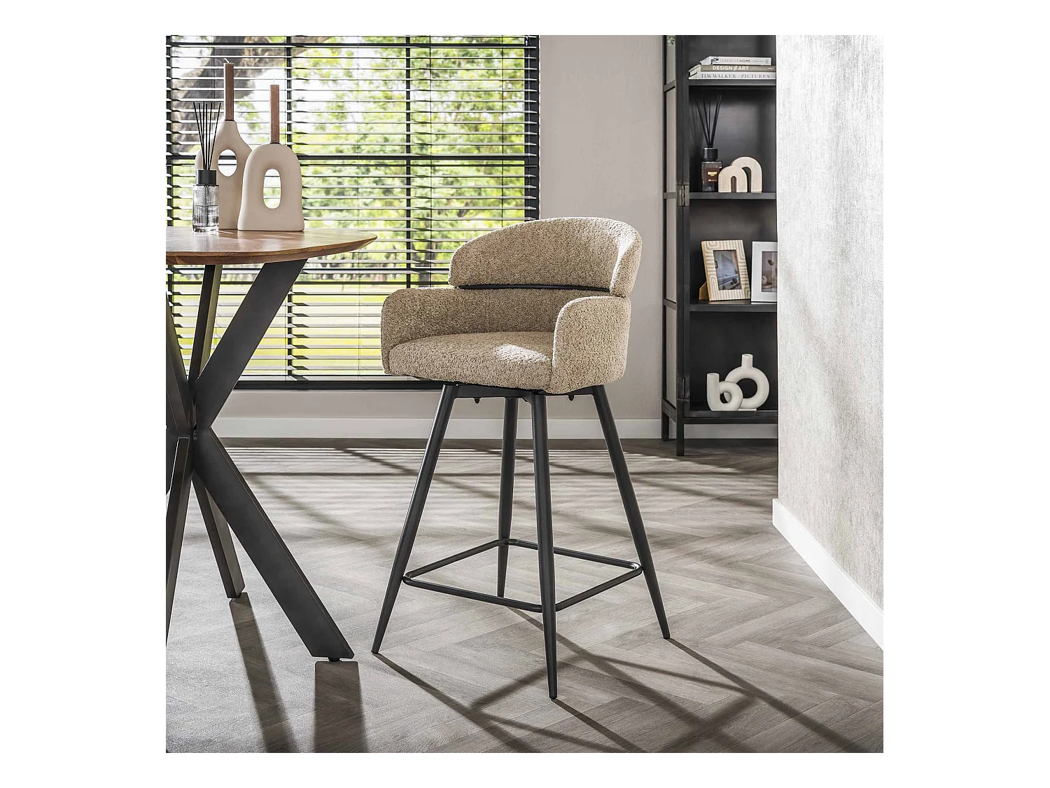 Tabouret de bar pivotant Boucle, dossier rond, 2 pièces - Boucle couleur sable