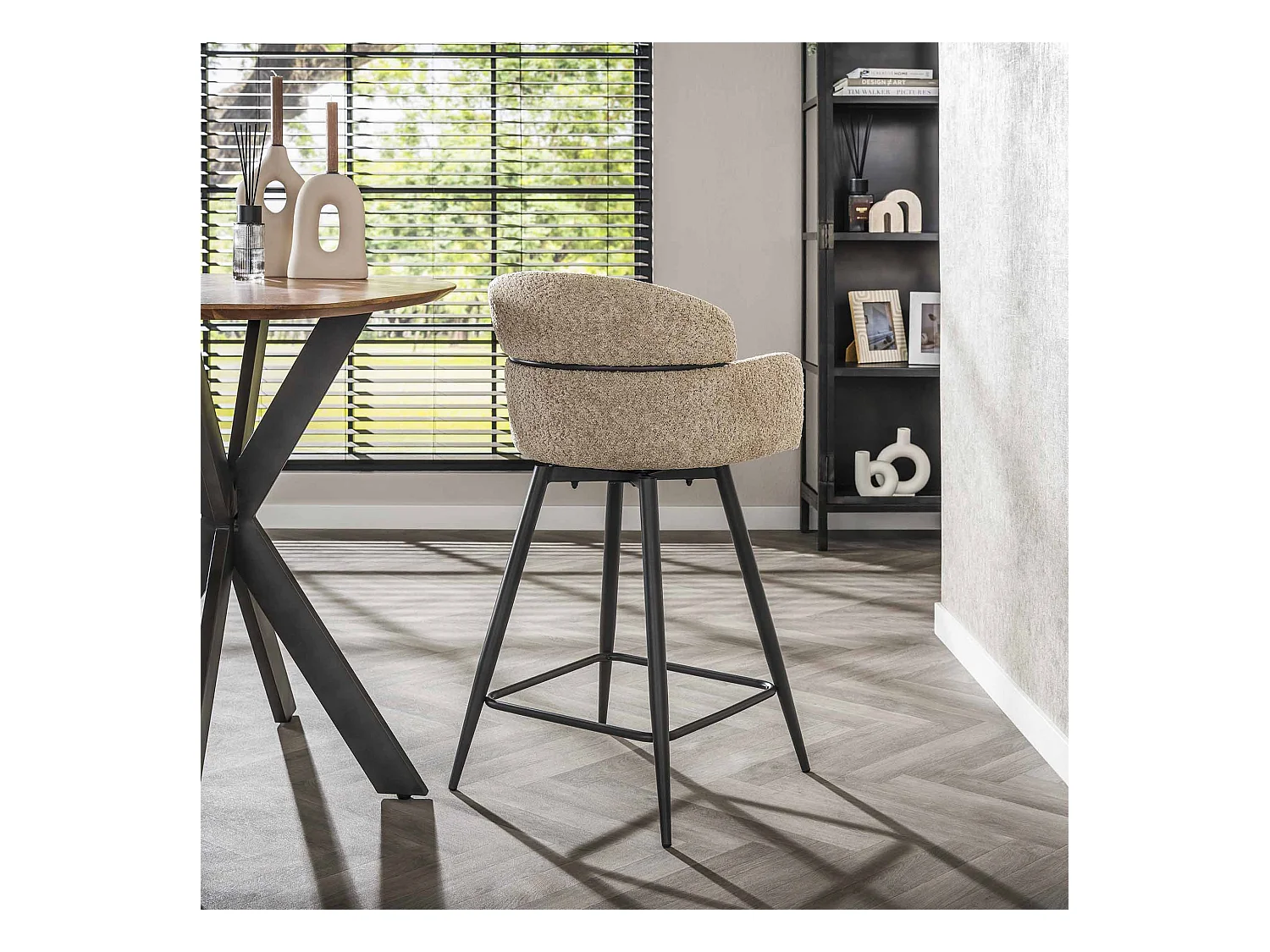 Tabouret de bar pivotant Boucle, dossier rond, 2 pièces - Boucle couleur sable