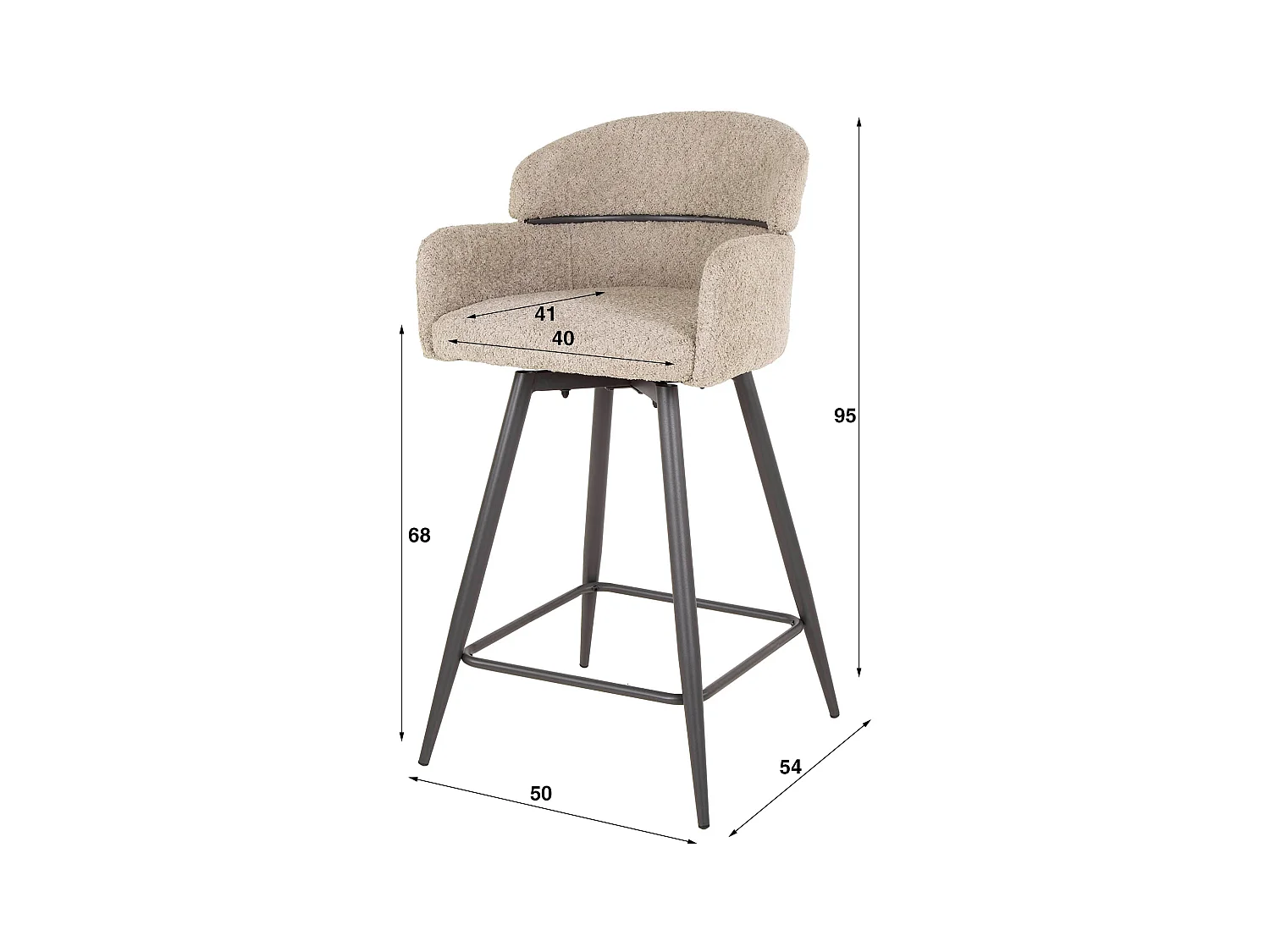 Tabouret de bar pivotant Boucle, dossier rond, 2 pièces - Boucle couleur sable