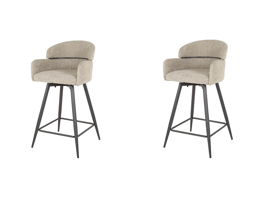 Tabouret de bar pivotant Boucle, dossier rond, 2 pièces - Boucle couleur sable