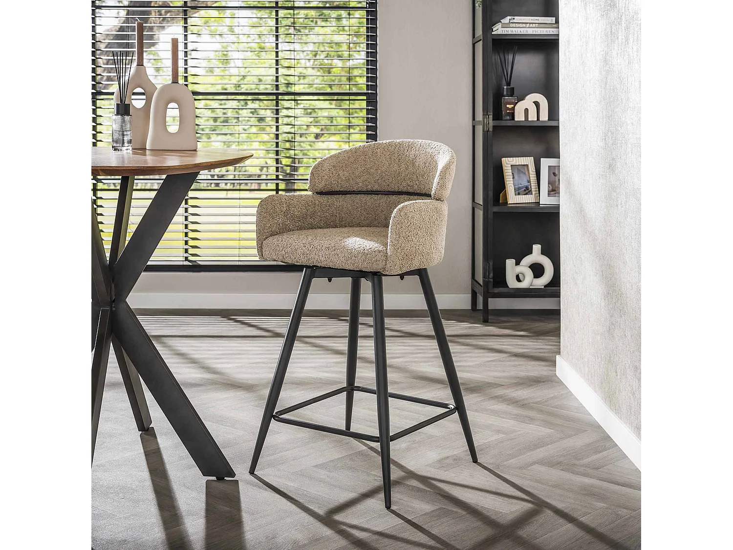 Tabouret de bar pivotant Boucle, dossier rond, 2 pièces - Boucle couleur sable