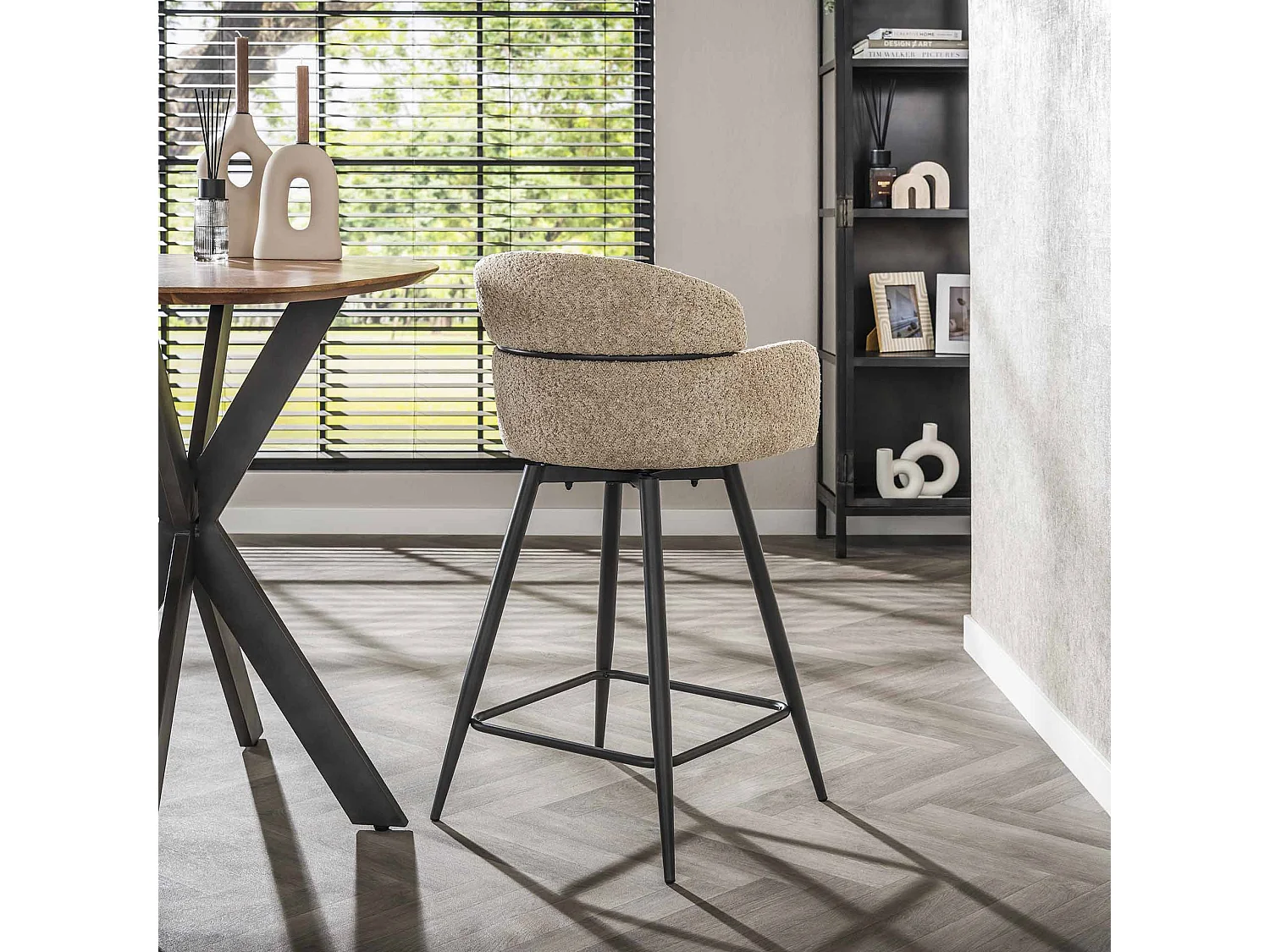 Tabouret de bar pivotant Boucle, dossier rond, 2 pièces - Boucle couleur sable