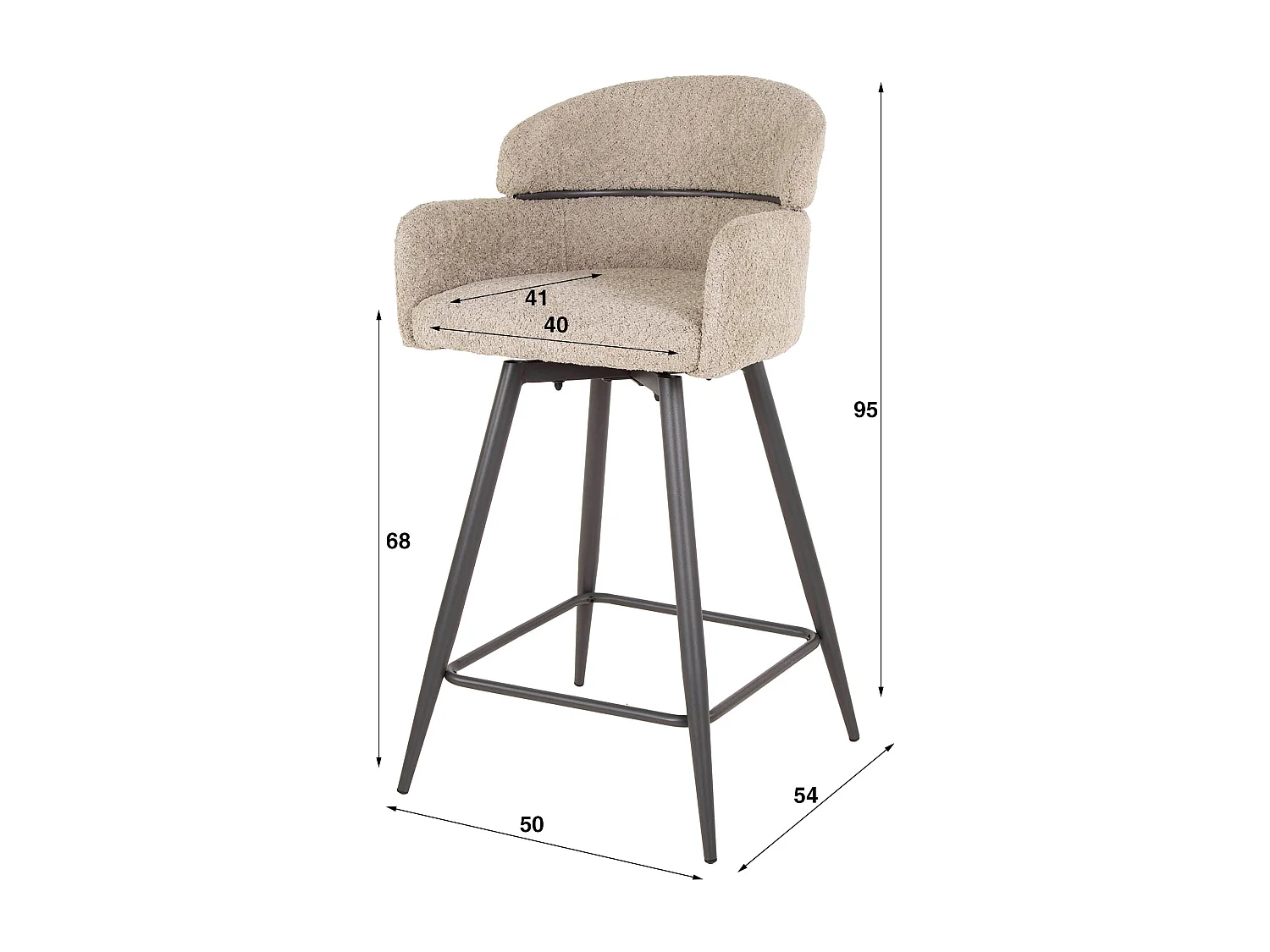 Tabouret de bar pivotant Boucle, dossier rond, 2 pièces - Boucle couleur sable