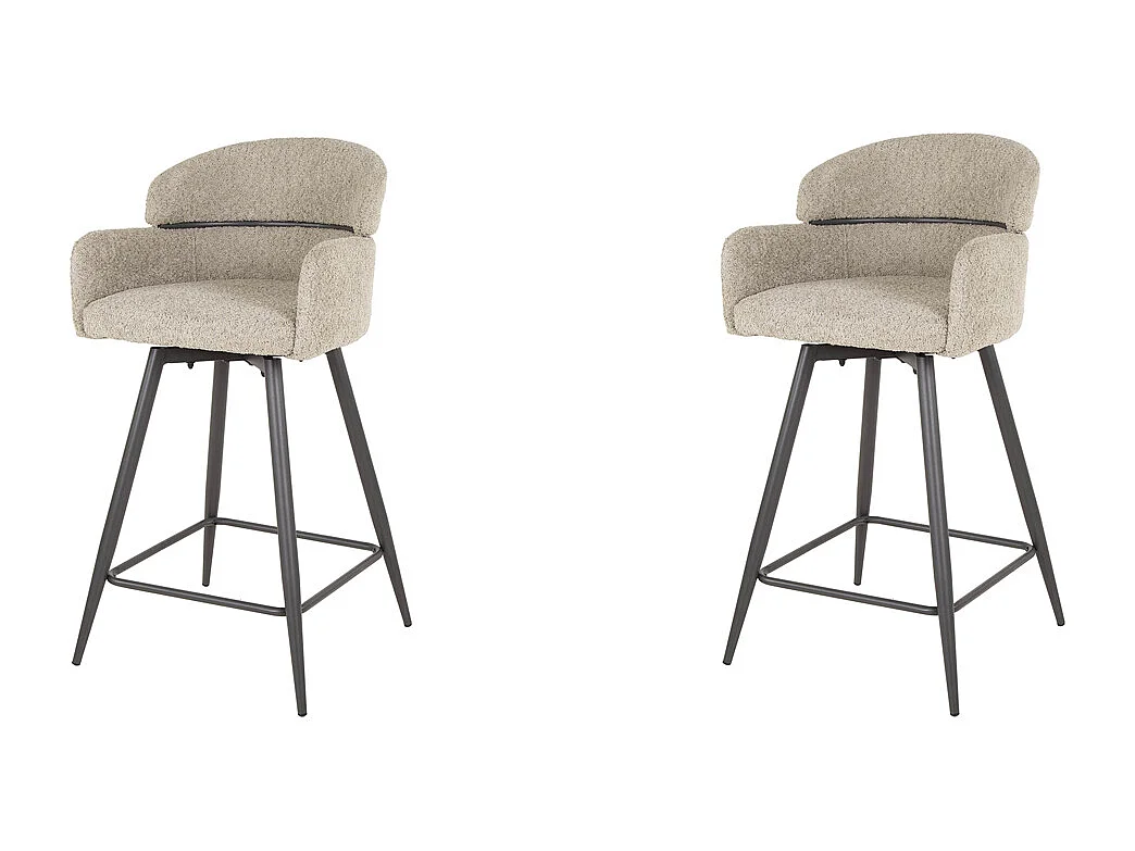 Tabouret de bar pivotant Boucle, dossier rond, 2 pièces - Boucle couleur sable