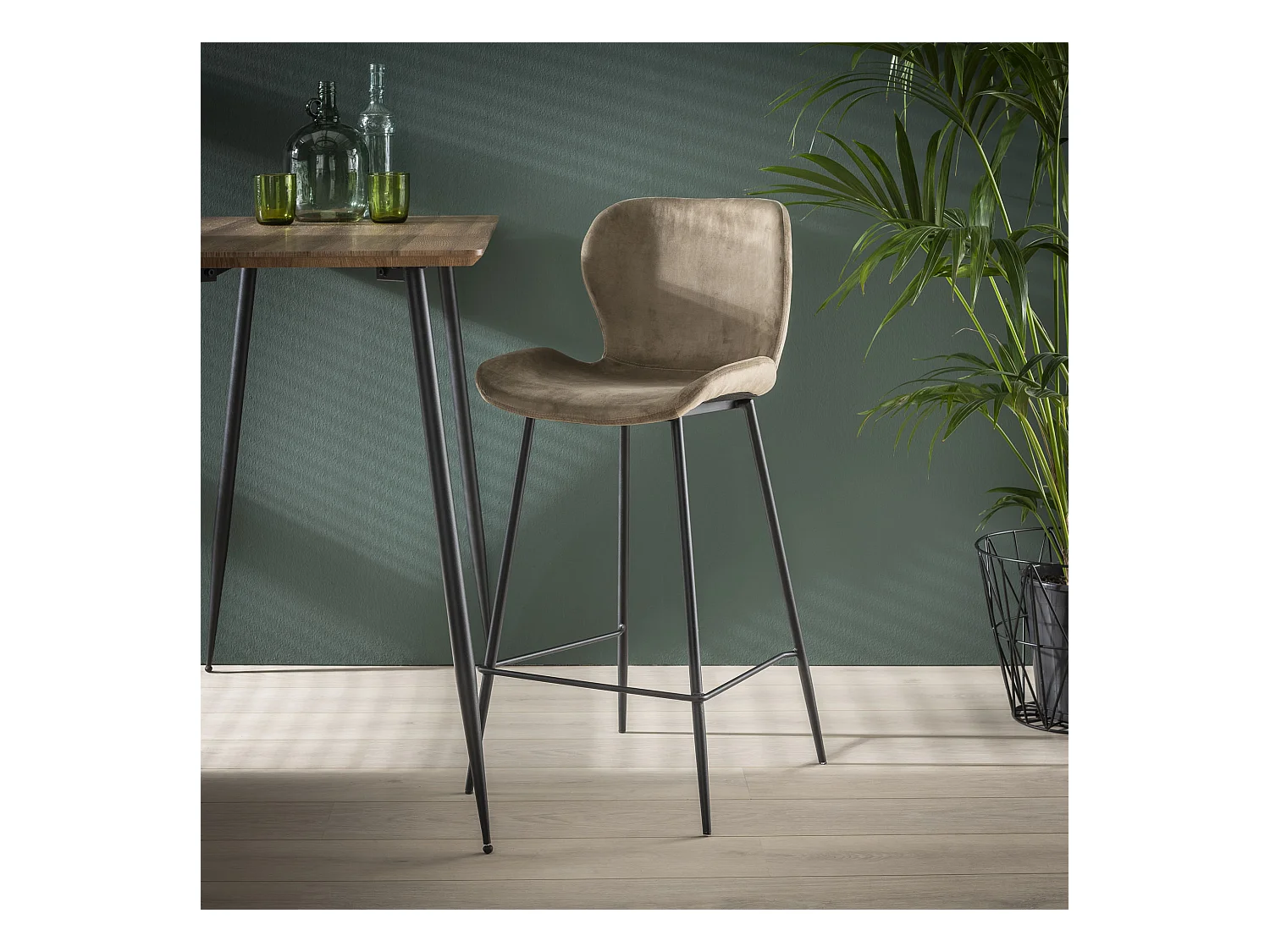 Tabouret de bar Velours - Champagne - 4 pièces