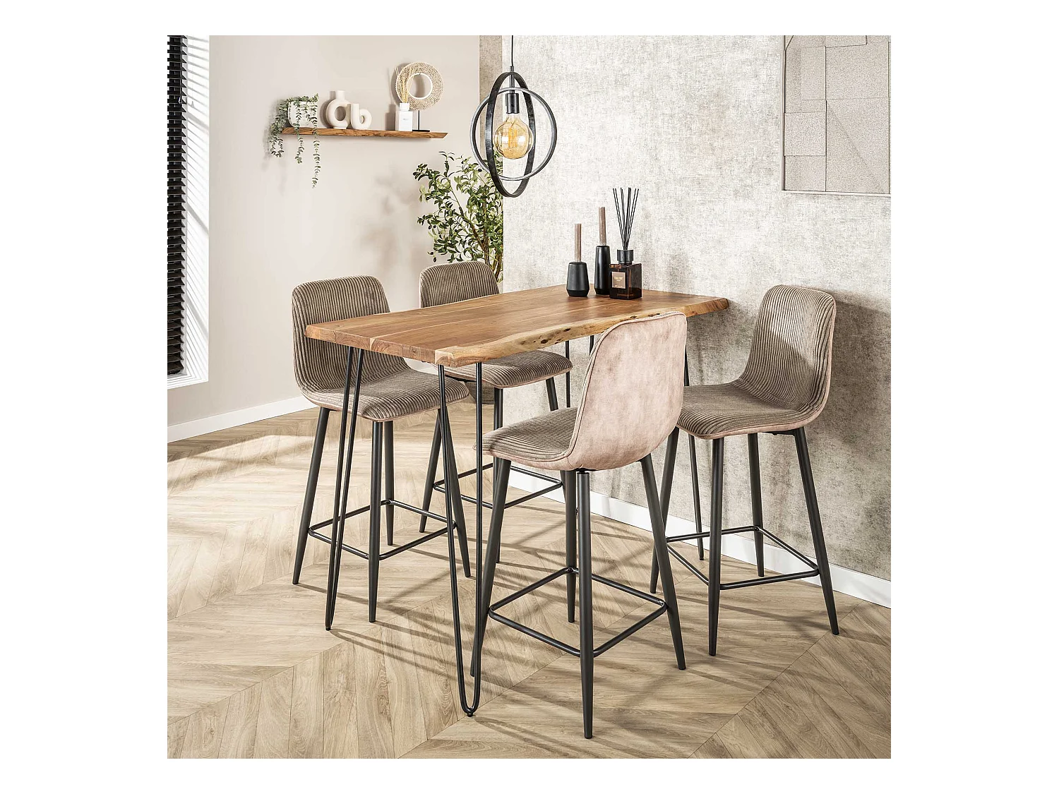 Tabouret de bar Rib - Couleur Sable Roche - Lot de 2