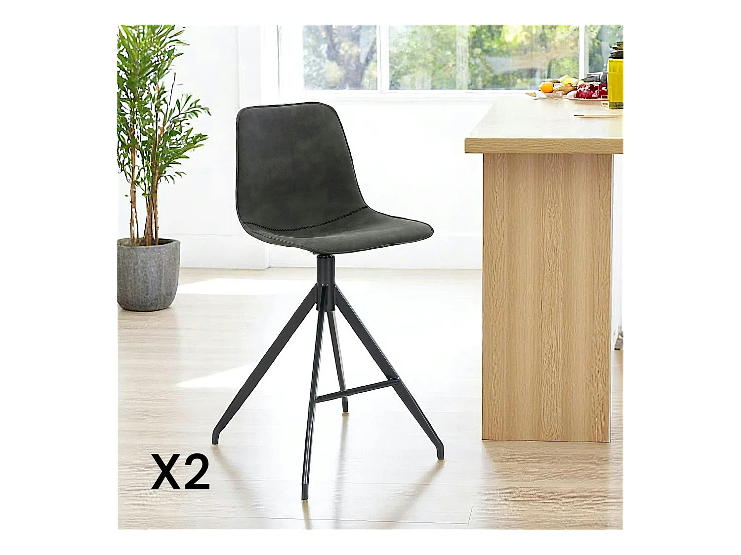 Tabouret de bar gris avec couture (lot de 2) AMSTERDAM