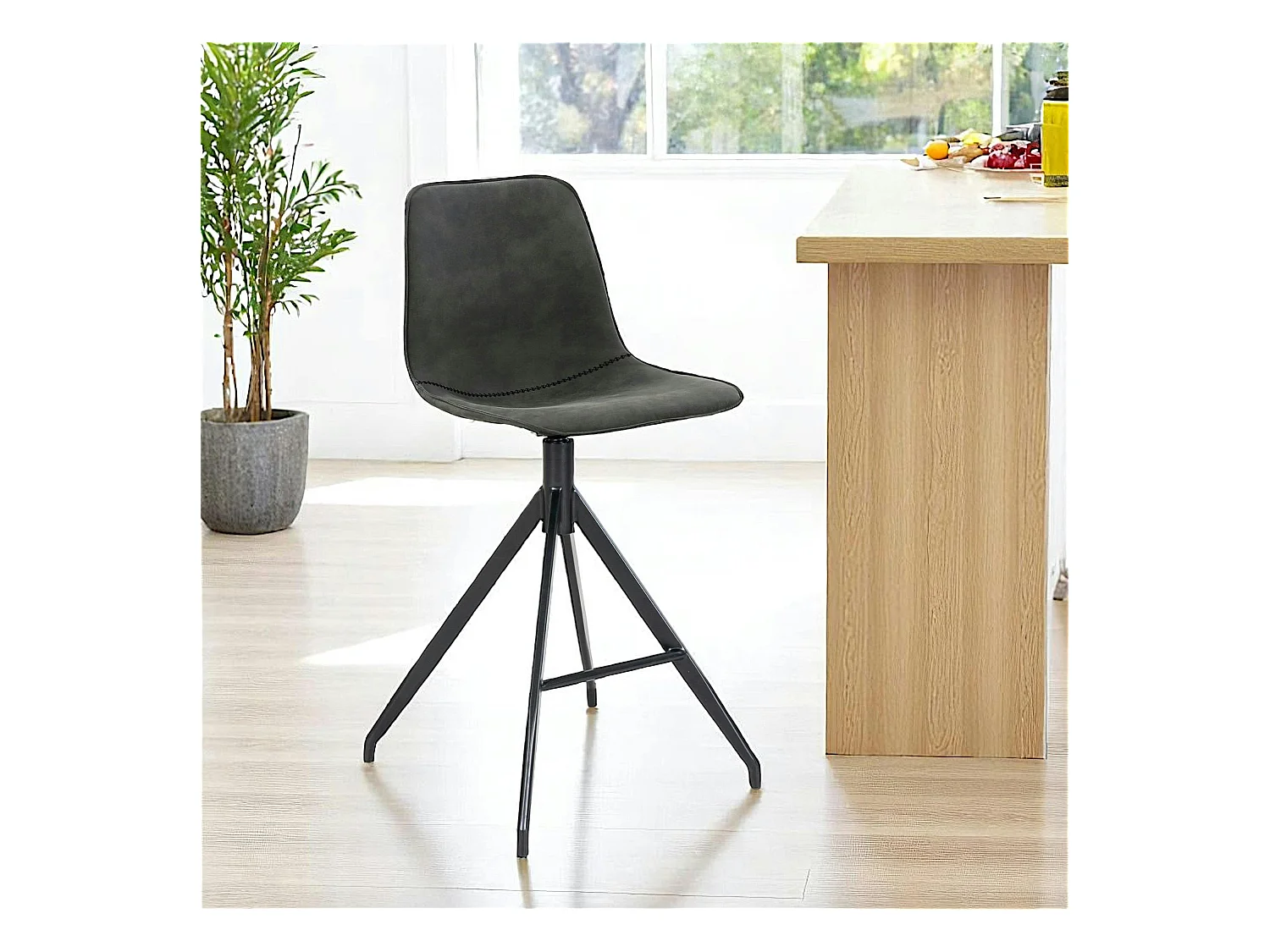 Tabouret de bar gris avec couture (lot de 2) AMSTERDAM