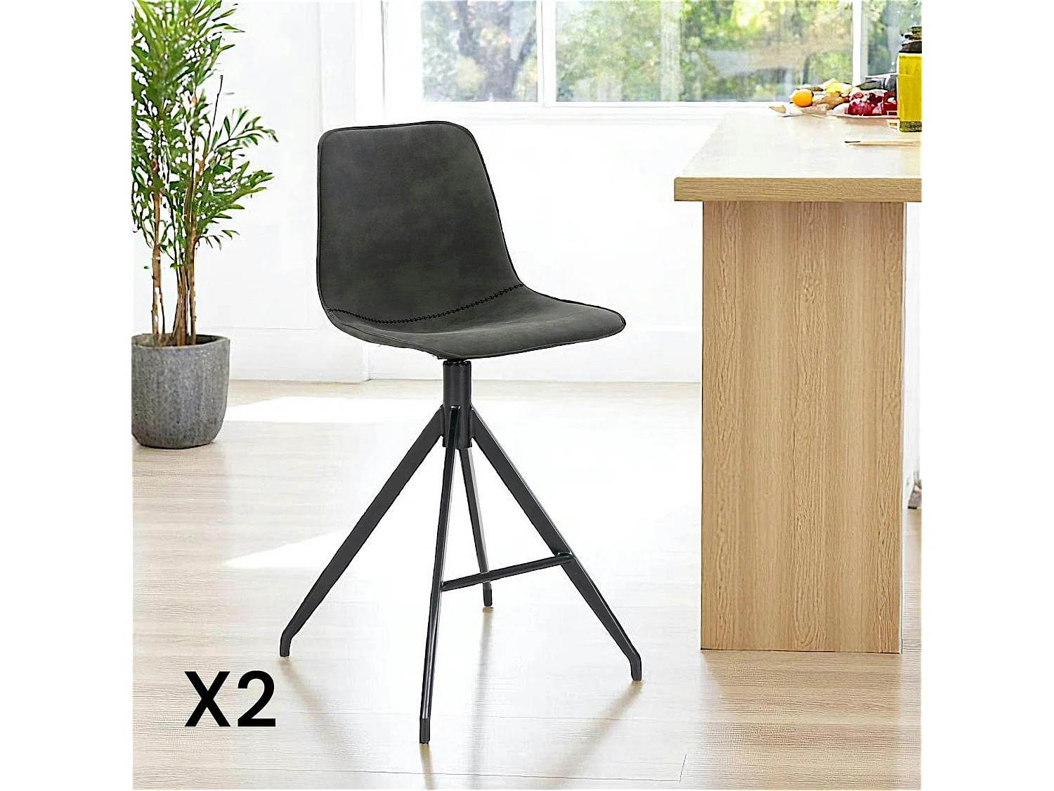 Tabouret de bar gris avec couture (lot de 2) AMSTERDAM