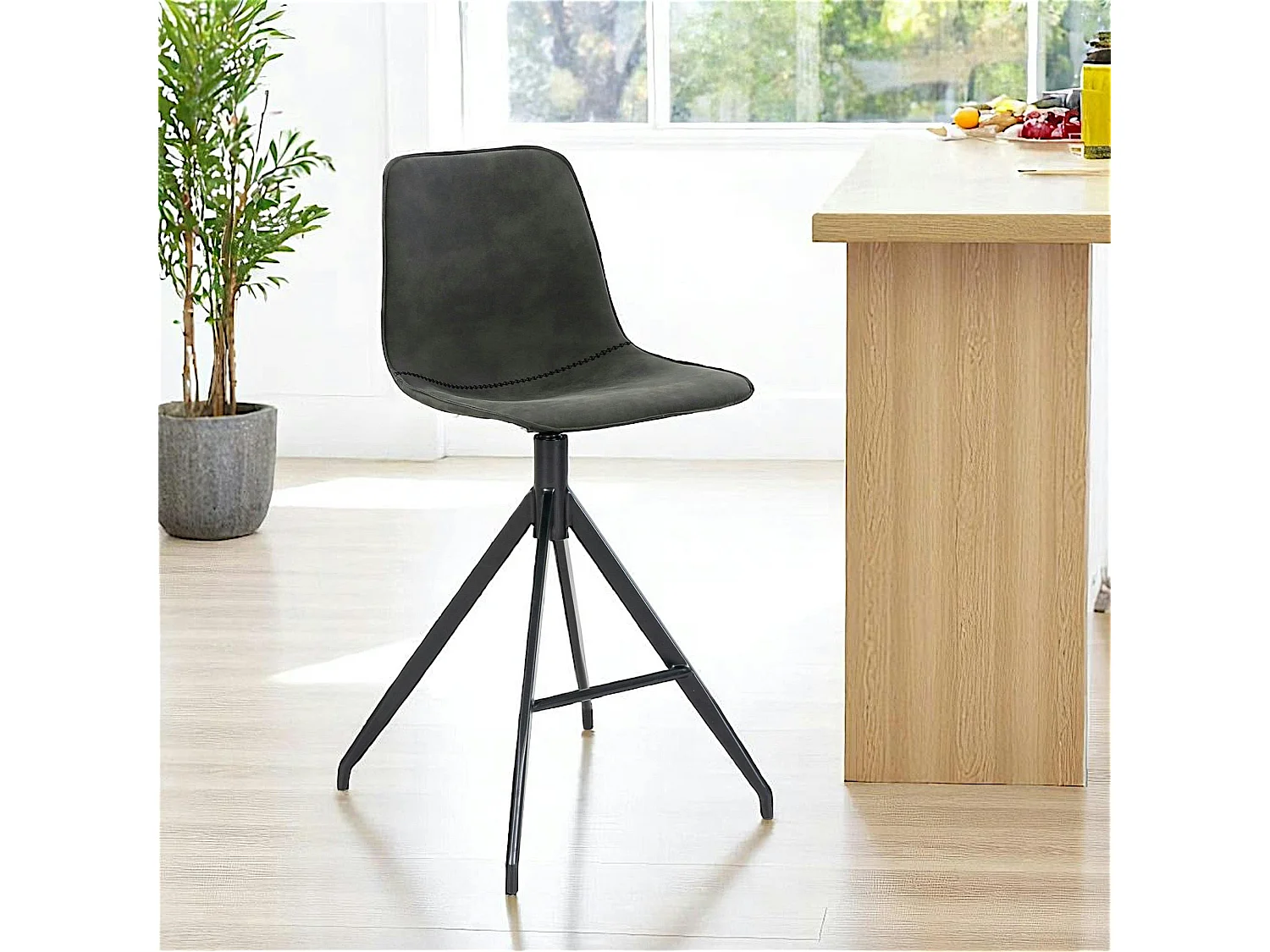 Tabouret de bar gris avec couture (lot de 2) AMSTERDAM