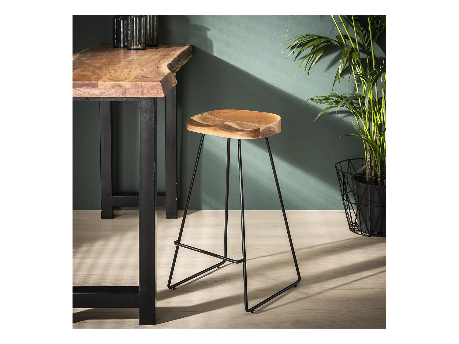 Tabouret de bar en bois - 4 pièces - Marron