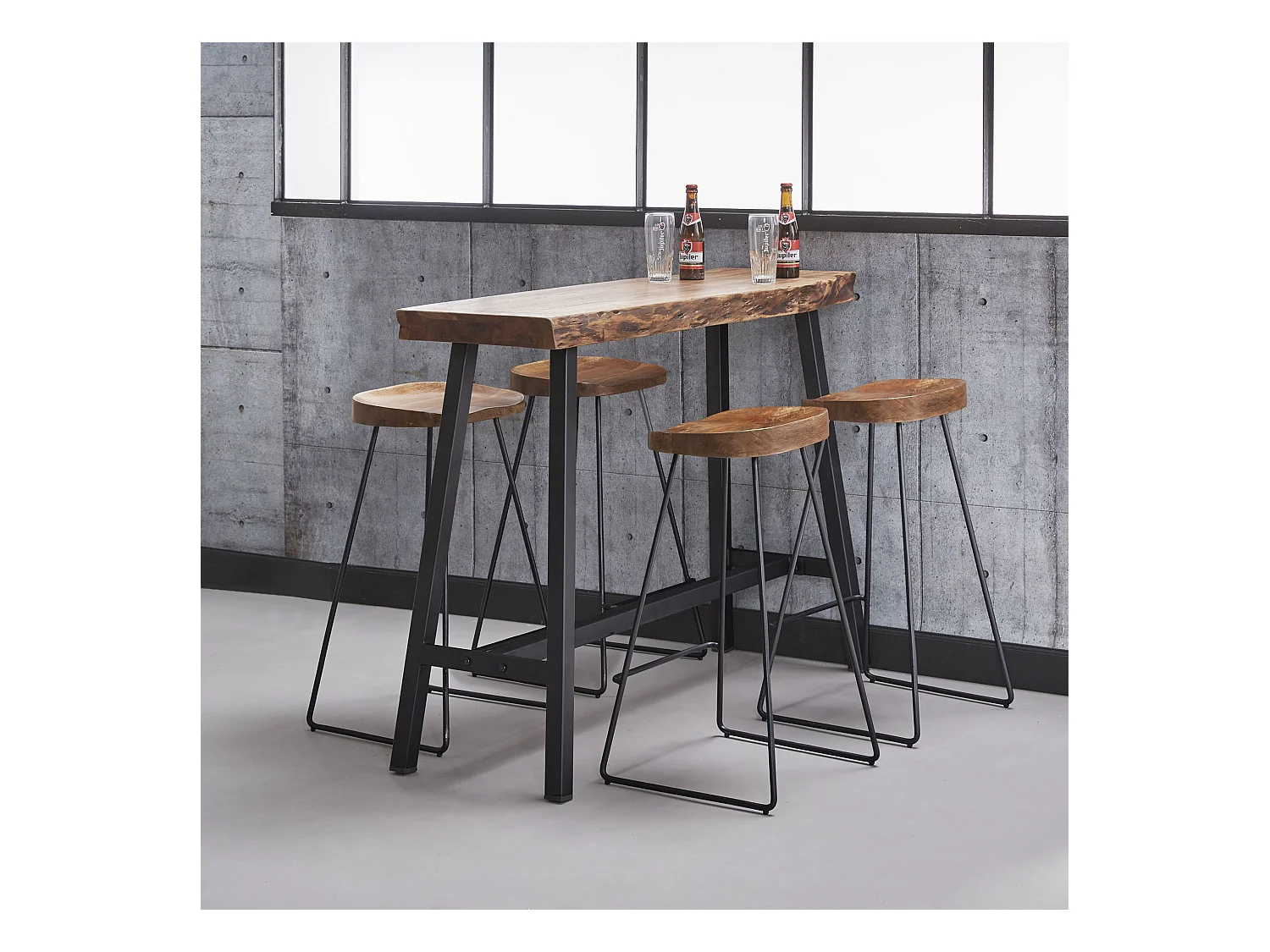Tabouret de bar en bois - 4 pièces - Marron
