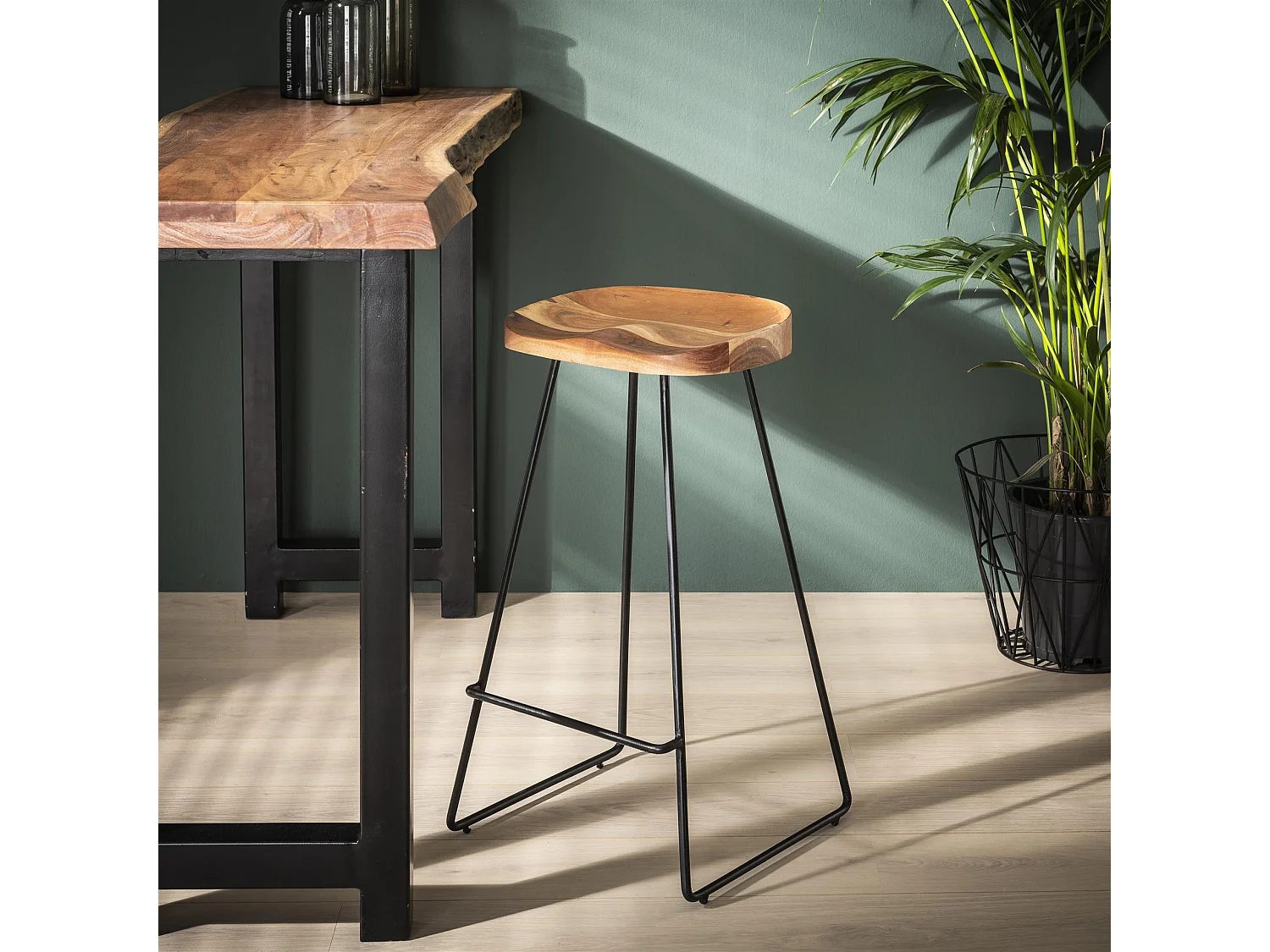 Tabouret de bar en bois - 4 pièces - Marron