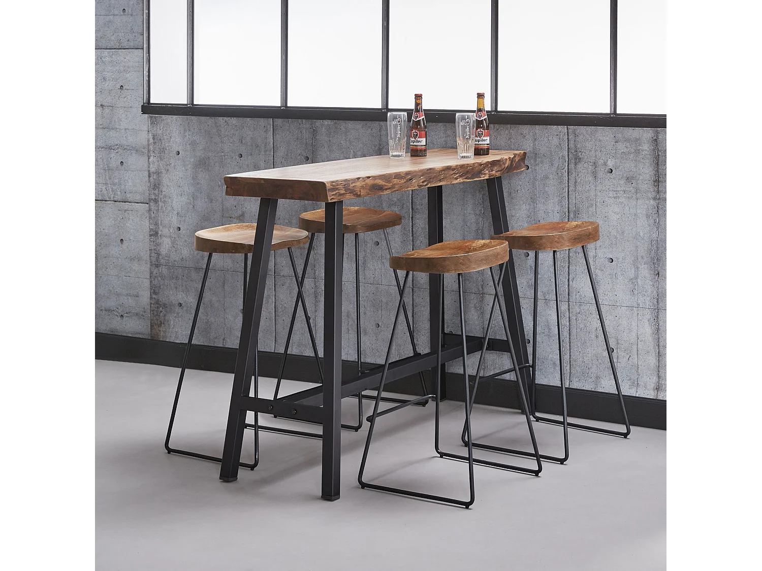 Tabouret de bar en bois - 4 pièces - Marron