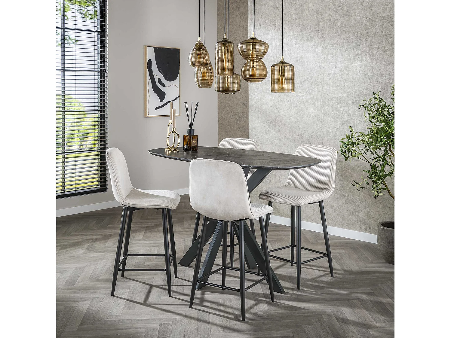 Tabouret de bar Rib - Rock Off White - Lot de 2