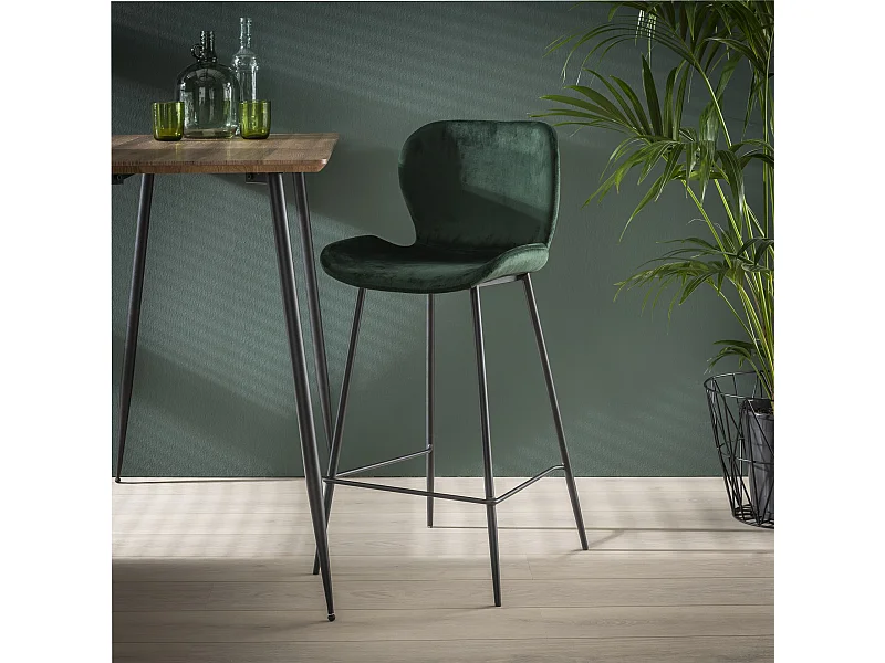 Tabouret de bar en velours - Vert - 4 pièces