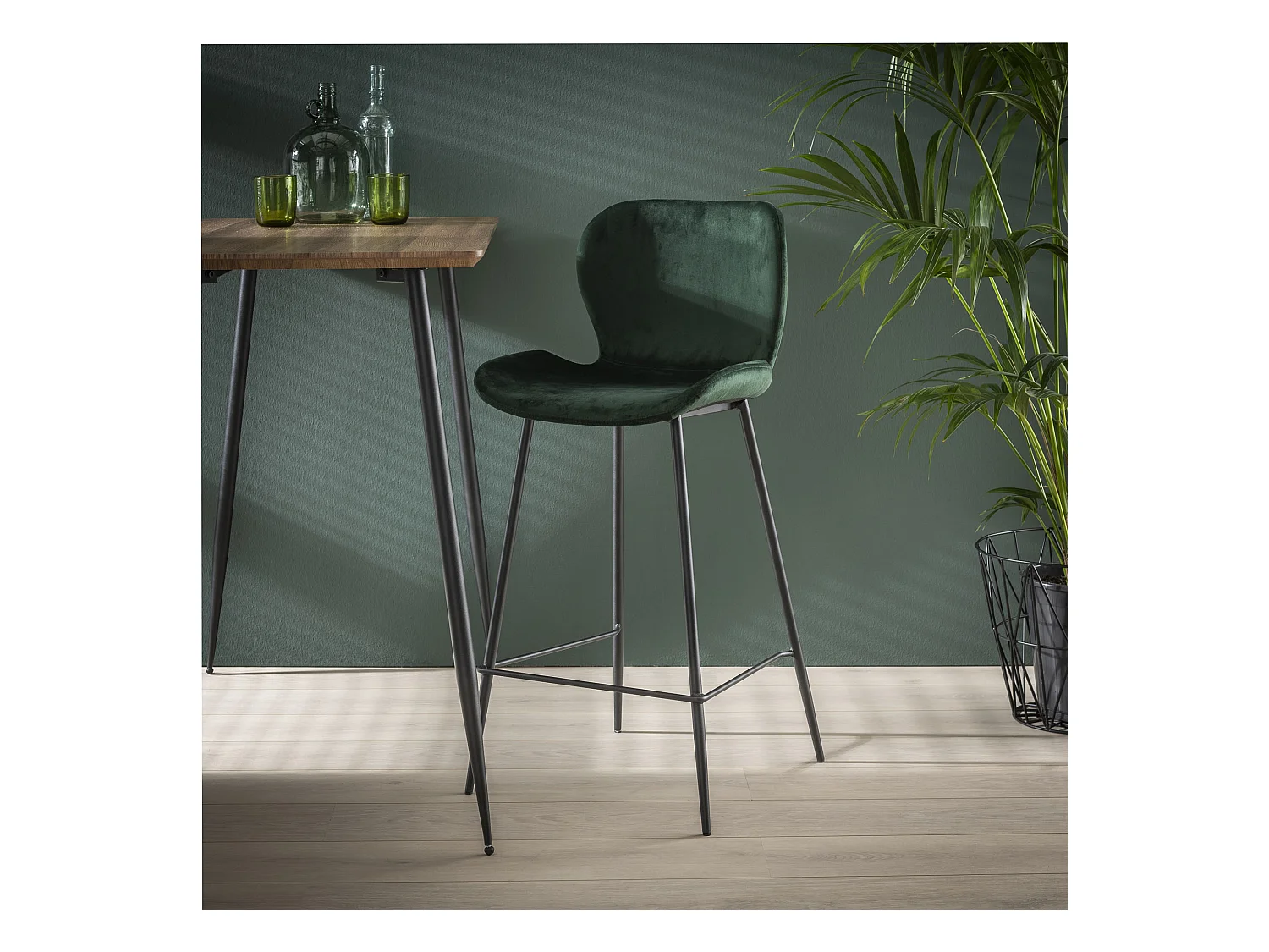 Tabouret de bar en velours - Vert - 4 pièces