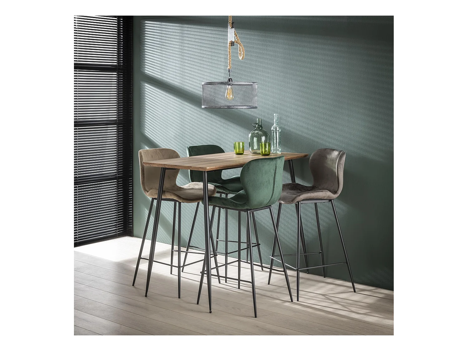 Tabouret de bar en velours - Vert - 4 pièces