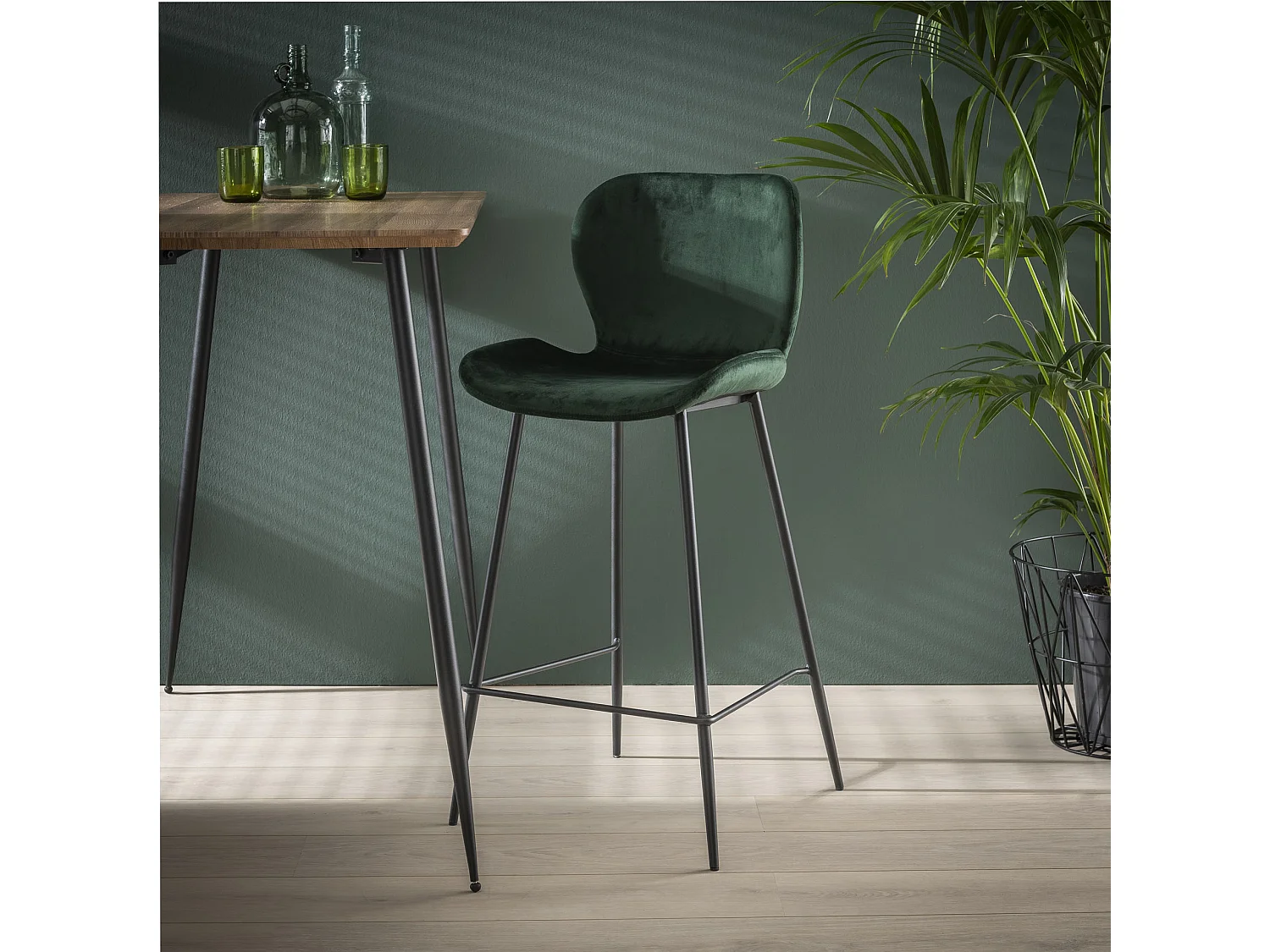 Tabouret de bar en velours - Vert - 4 pièces