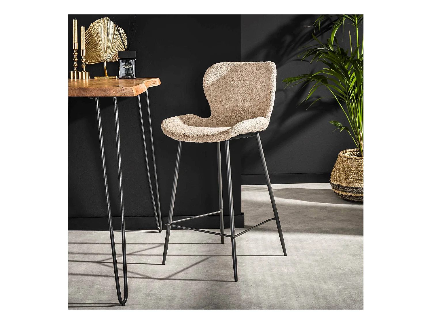 Tabouret de bar rond tube 4 pièces - Boucle couleur sable