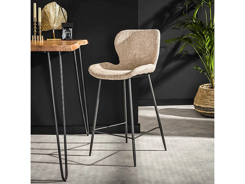 Tabouret de bar rond tube 4 pièces - Boucle couleur sable