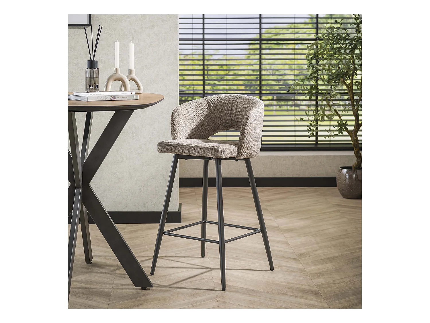 Tabouret de bar Boucle Salon - Tissee Cargo couleur sable - Lot de 2
