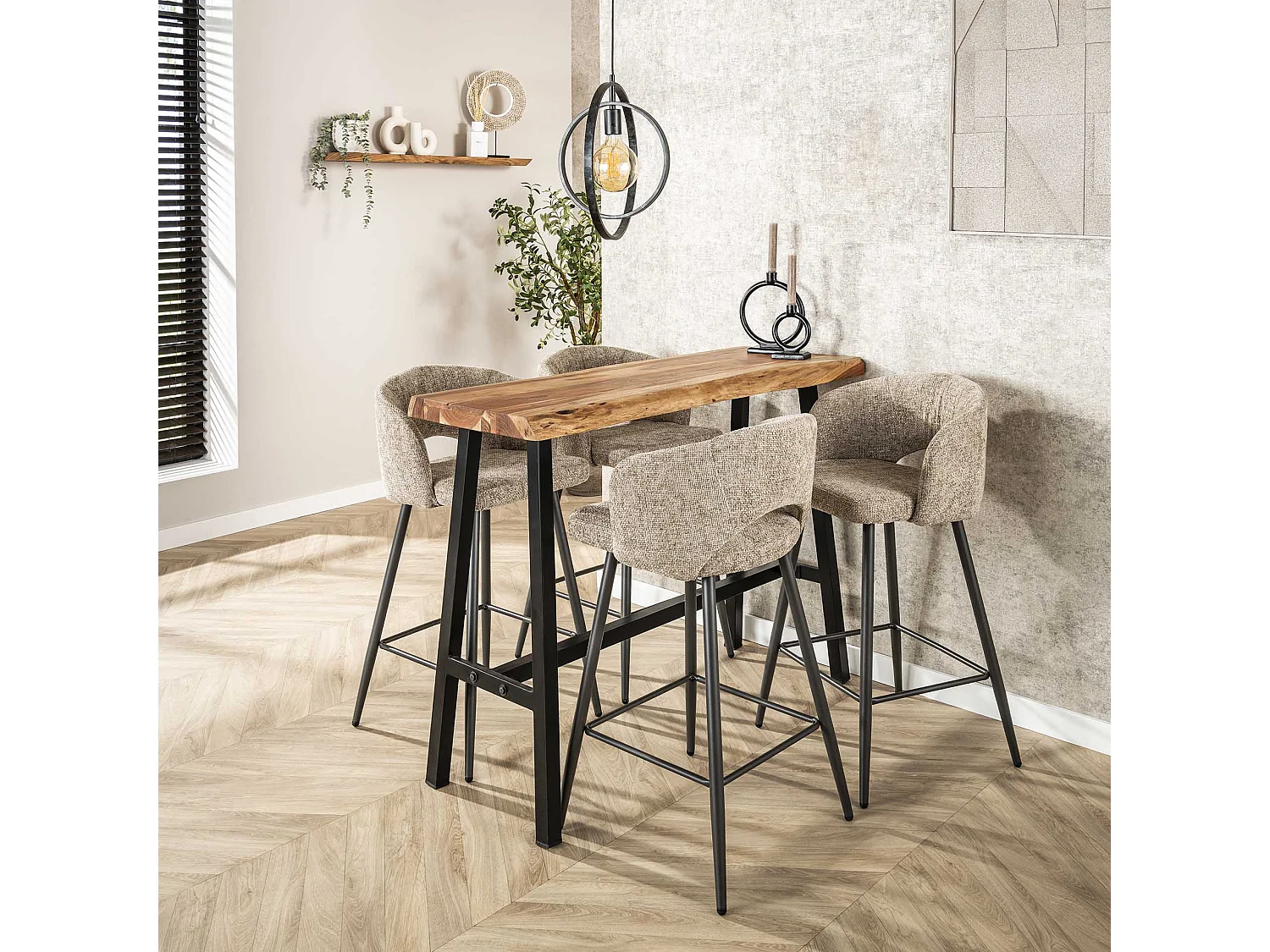 Tabouret de bar Boucle Salon - Tissee Cargo couleur sable - Lot de 2