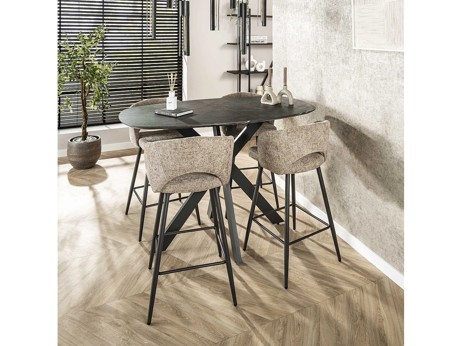 Tabouret de bar Boucle Salon - Tissee Cargo couleur sable - Lot de 2