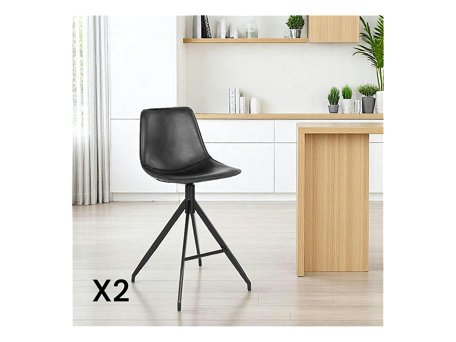 Tabouret de bar noir avec couture (lot de 2) AMSTERDAM