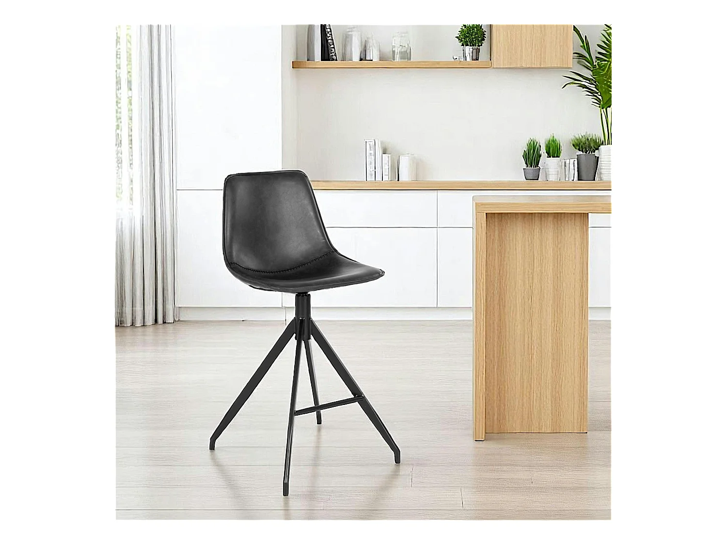 Tabouret de bar noir avec couture (lot de 2) AMSTERDAM