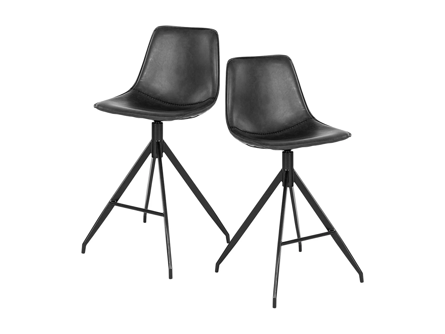 Tabouret de bar noir avec couture (lot de 2) AMSTERDAM