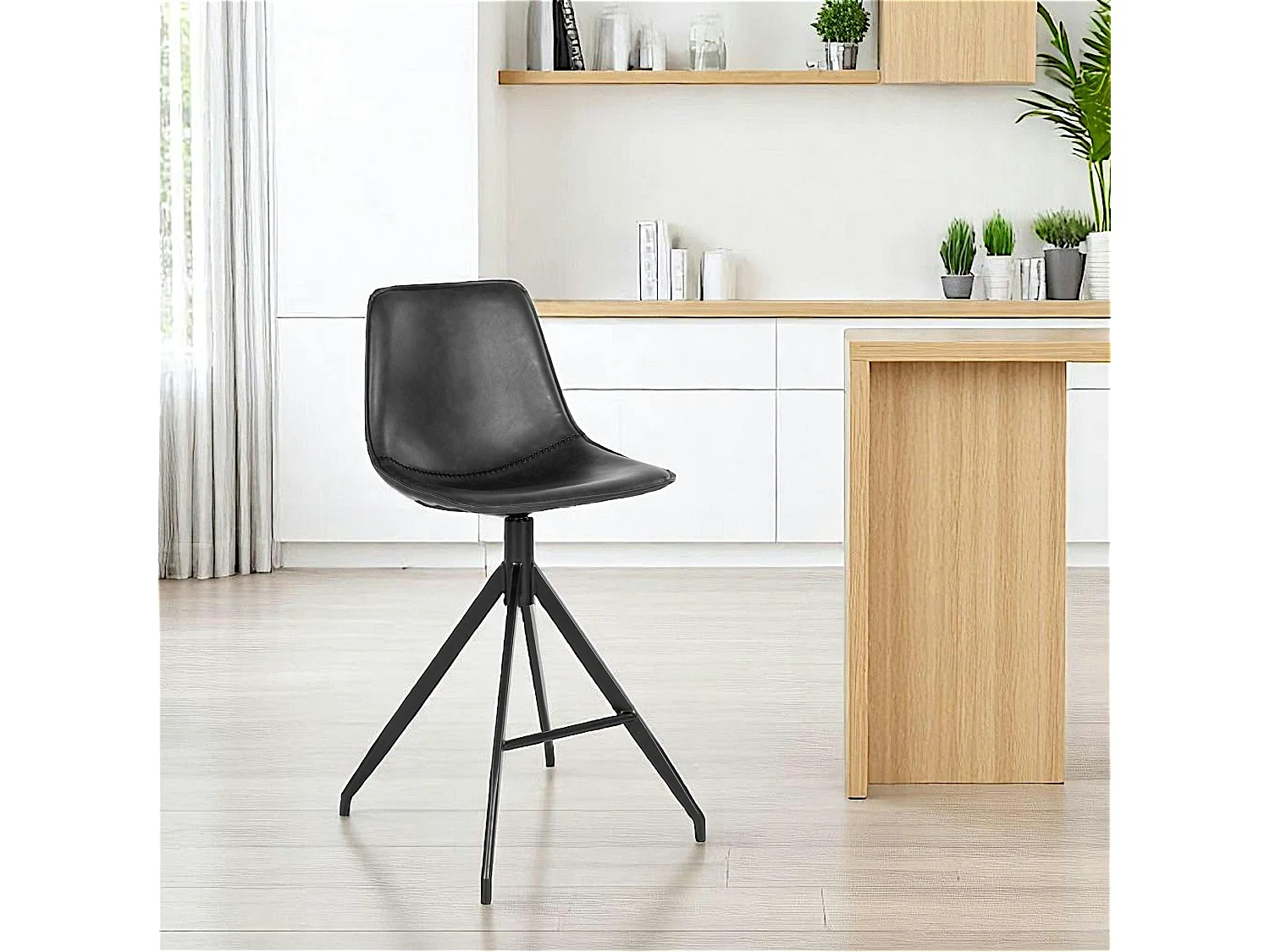 Tabouret de bar noir avec couture (lot de 2) AMSTERDAM