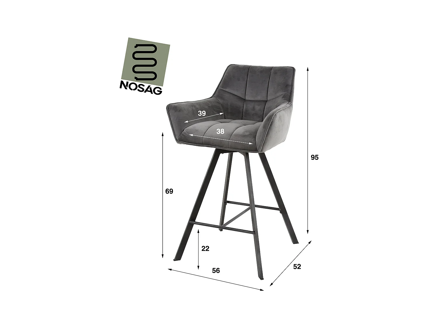 Tabouret de bar Raster - Pivotant - Anthracite - 2 pièces