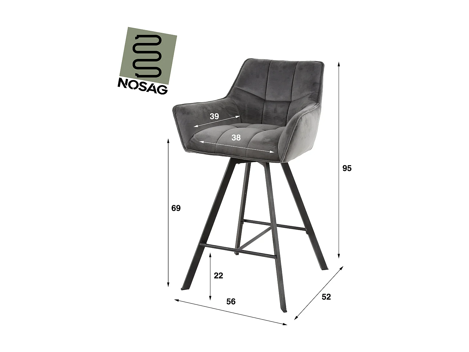 Tabouret de bar Raster - Pivotant - Anthracite - 2 pièces