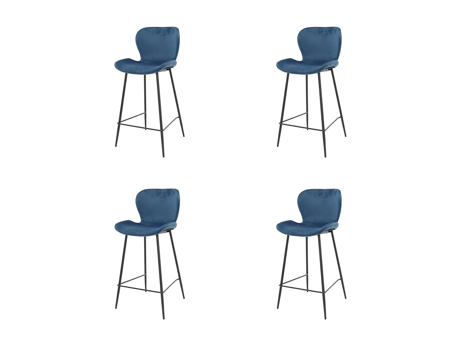 Tabouret de bar en velours - Bleu - 4 pièces