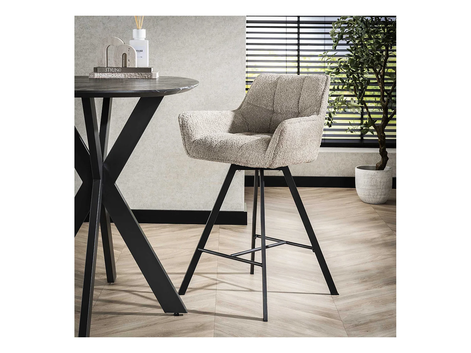 Tabouret de bar pivotant Raster Boucle Sand - 2 pièces