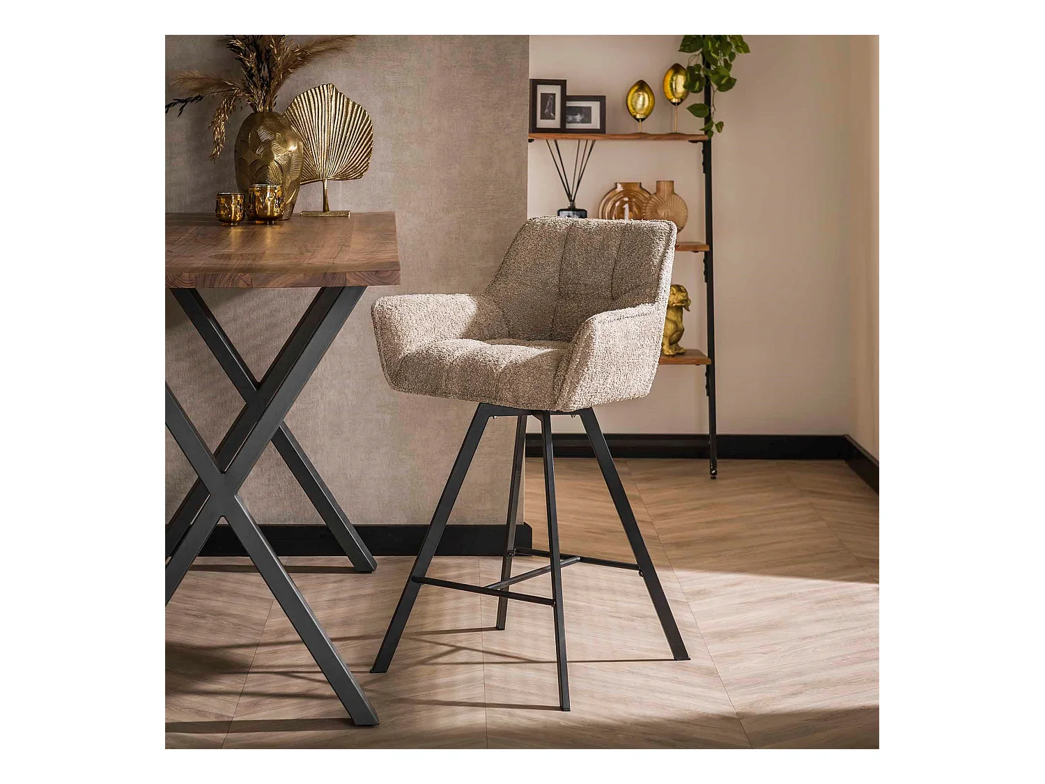 Tabouret de bar pivotant Raster Boucle Sand - 2 pièces