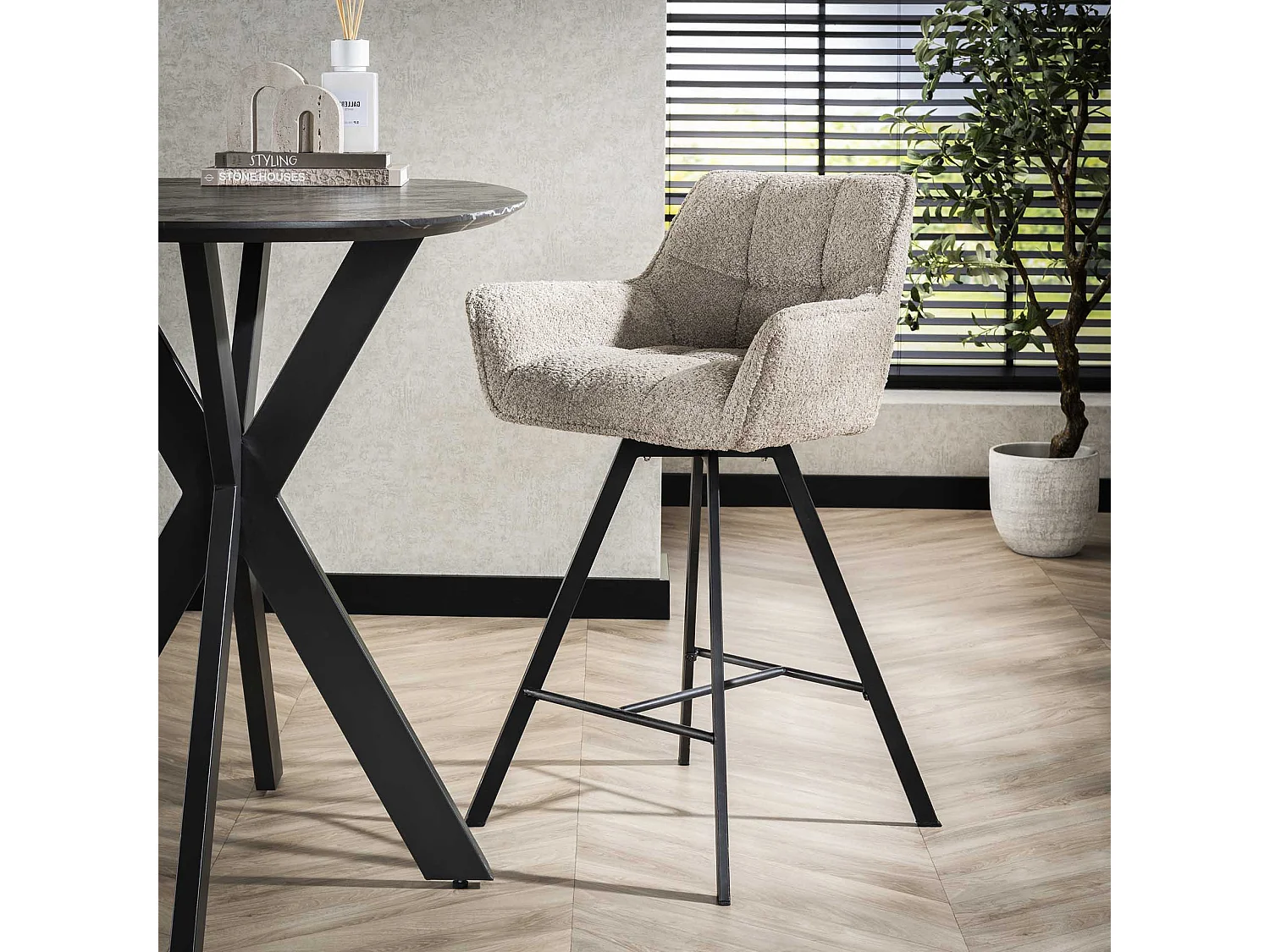 Tabouret de bar pivotant Raster Boucle Sand - 2 pièces